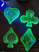 Load image into Gallery viewer, Tiara Uranium Glass Playing Card Suits Ashtray Snack Dishes Set of 4
