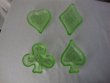 Load image into Gallery viewer, Tiara Uranium Glass Playing Card Suits Ashtray Snack Dishes Set of 4
