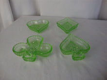 Load image into Gallery viewer, Tiara Uranium Glass Playing Card Suits Ashtray Snack Dishes Set of 4
