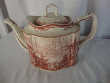Load image into Gallery viewer, Vintage Transferware Red Cream Manor House Scene Porcelain Teapot
