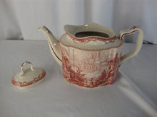 Load image into Gallery viewer, Vintage Transferware Red Cream Manor House Scene Porcelain Teapot
