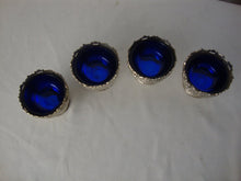 Load image into Gallery viewer, Vintage Raimond Silverplate Salt Cellars with Cobalt Blue Glass Insert Cup Set of 4
