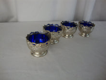 Load image into Gallery viewer, Vintage Raimond Silverplate Salt Cellars with Cobalt Blue Glass Insert Cup Set of 4
