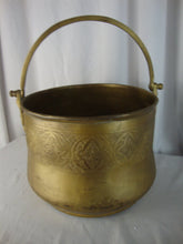 Load image into Gallery viewer, Vintage Engraved Brass Round Bottom Swing Handle Planter Kindling Bucket
