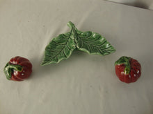 Load image into Gallery viewer, Vintage Bordallo Pinheiro Majolica Tomatoes in Leaf Holder Salt Pepper Shaker Set
