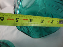 Load image into Gallery viewer, Vintage Teal Blue Glass LE Smith Atterbury Scroll Canister with Lid

