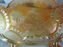 Load image into Gallery viewer, Vintage Jeanette Lombardi Marigold Carnival Glass Footed Bowl
