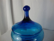 Load image into Gallery viewer, Vintage Empoli Cobalt Blue Glass Circus Tent Footed Candy Dish with Lid
