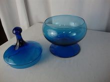 Load image into Gallery viewer, Vintage Empoli Cobalt Blue Glass Circus Tent Footed Candy Dish with Lid
