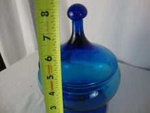 Load image into Gallery viewer, Vintage Empoli Cobalt Blue Glass Circus Tent Footed Candy Dish with Lid
