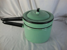 Load image into Gallery viewer, Vintage Mint Green Black Enamel Three Piece Steamer Pot with Lid
