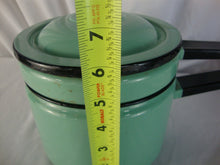 Load image into Gallery viewer, Vintage Mint Green Black Enamel Three Piece Steamer Pot with Lid
