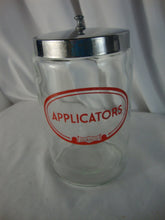 Load image into Gallery viewer, Vintage Glasco Clear Glass Applicators Canister with Metal Lid
