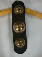 Load image into Gallery viewer, Vintage Solid Brass (3) Sleigh Bells on Leather Strap
