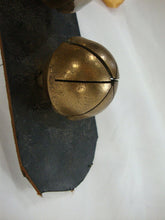 Load image into Gallery viewer, Vintage Solid Brass (3) Sleigh Bells on Leather Strap
