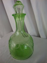 Load image into Gallery viewer, Vintage Anchor Hocking Vaseline Glass Cameo Ballerina Glass Decanter with Stopper
