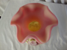 Load image into Gallery viewer, Vintage Fenton Burmese Uranium Handpainted Floral Ruffled Top Vase
