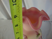 Load image into Gallery viewer, Vintage Fenton Burmese Uranium Handpainted Floral Ruffled Top Vase
