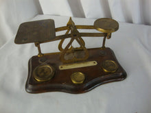 Load image into Gallery viewer, Antique English Postal Wood and Brass Letter Scale with Brass Weights
