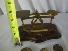 Load image into Gallery viewer, Antique English Postal Wood and Brass Letter Scale with Brass Weights
