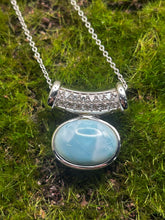 Load image into Gallery viewer, Necklace with Pendant, Sterling Silver, Larimar/White Topaz, 16 or 20 inch Rolo
