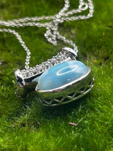 Load image into Gallery viewer, Necklace with Pendant, Sterling Silver, Larimar/White Topaz, 16 or 20 inch Rolo
