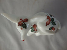 Load image into Gallery viewer, Vintage Fenton Handpainted Poinsettia White Glass Fawn Figurine
