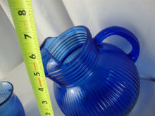 Load image into Gallery viewer, 1930s Hazel Atlas Cobalt Blue Fine Ribbed Ball Pitcher and Four Tumbler Glasses
