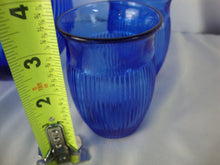 Load image into Gallery viewer, 1930s Hazel Atlas Cobalt Blue Fine Ribbed Ball Pitcher and Four Tumbler Glasses
