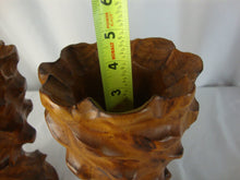 Load image into Gallery viewer, Vintage Monkeypod Carved Rustic Vase Candleholder Set of 2
