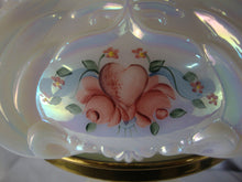 Load image into Gallery viewer, Vintage Fenton White Iridescent Handpainted Hearts Flowers Electric Student Lamp with Marble Base

