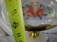 Load image into Gallery viewer, Vintage Fenton White Iridescent Handpainted Hearts Flowers Electric Student Lamp with Marble Base
