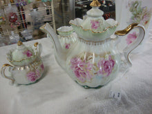 Load image into Gallery viewer, Vintage Nippon Handpainted Rose Mist Teapot Creamer &amp; Sugar Set
