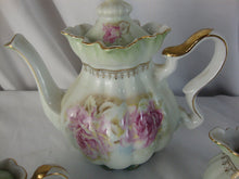 Load image into Gallery viewer, Vintage Nippon Handpainted Rose Mist Teapot Creamer &amp; Sugar Set
