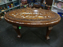 Load image into Gallery viewer, Vintage Indian Marquetry Elephant Herd in Jungle Oval Coffee Table
