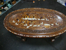 Load image into Gallery viewer, Vintage Indian Marquetry Elephant Herd in Jungle Oval Coffee Table
