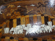 Load image into Gallery viewer, Vintage Indian Marquetry Elephant Herd in Jungle Oval Coffee Table
