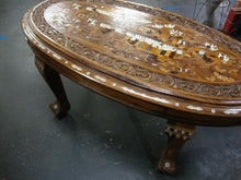 Load image into Gallery viewer, Vintage Indian Marquetry Elephant Herd in Jungle Oval Coffee Table
