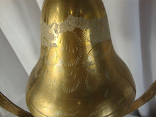 Load image into Gallery viewer, Vintage Etched Brass Dinner Arrival Bell with Brass Etched Stand with Wood Gong
