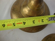 Load image into Gallery viewer, Vintage Etched Brass Dinner Arrival Bell with Brass Etched Stand with Wood Gong
