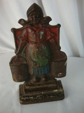 Load image into Gallery viewer, Vintage Cast Iron Dutch Girl Milkmaid Bookend Small Door Stop
