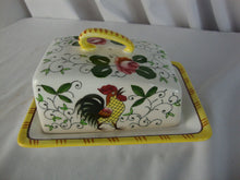 Load image into Gallery viewer, Vintage Ucagco Japan Early Provincial Rooster Roses Butter Cheese Dish with Angled Dome Lid
