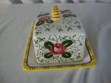 Load image into Gallery viewer, Vintage Ucagco Japan Early Provincial Rooster Roses Butter Cheese Dish with Angled Dome Lid
