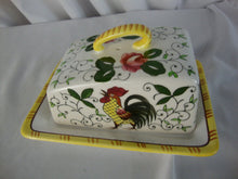 Load image into Gallery viewer, Vintage Ucagco Japan Early Provincial Rooster Roses Butter Cheese Dish with Angled Dome Lid
