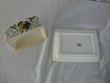 Load image into Gallery viewer, Vintage Ucagco Japan Early Provincial Rooster Roses Butter Cheese Dish with Angled Dome Lid

