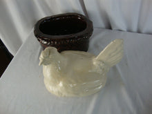 Load image into Gallery viewer, Vintage Ceramic Country Cream Hen on Brown Woven Look Base
