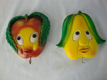 Load image into Gallery viewer, 1970s Miller Studio Anthropomorphic Pear &amp; Apple Chalkware Kitchen Wall Plaques with Bottom Hook
