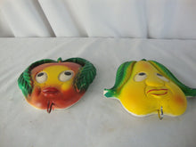 Load image into Gallery viewer, 1970s Miller Studio Anthropomorphic Pear &amp; Apple Chalkware Kitchen Wall Plaques with Bottom Hook
