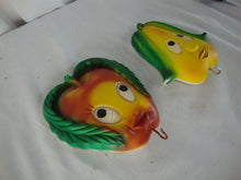 Load image into Gallery viewer, 1970s Miller Studio Anthropomorphic Pear &amp; Apple Chalkware Kitchen Wall Plaques with Bottom Hook
