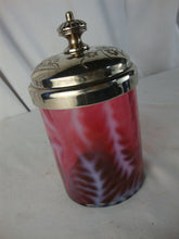 Load image into Gallery viewer, Vintage Fenton Fern Cranberry Glass Pickle Jar with Engraved Floral Metal Lid
